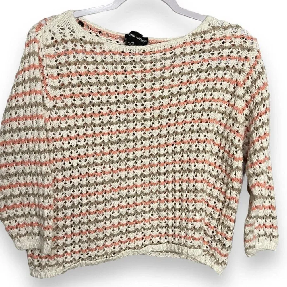 Norton McNaughton Open Crochet Knit Sweater Women's XL Multicolor Cropped Boho - Picture 2 of 9